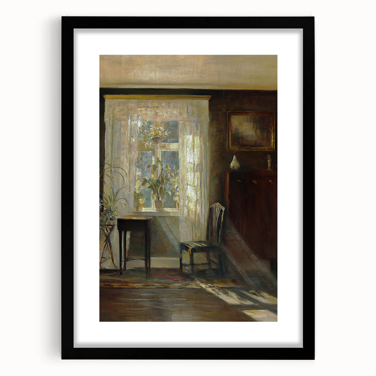Sunlit Interior Dark Academia Wall Art - Vintage Window and Chair Scene