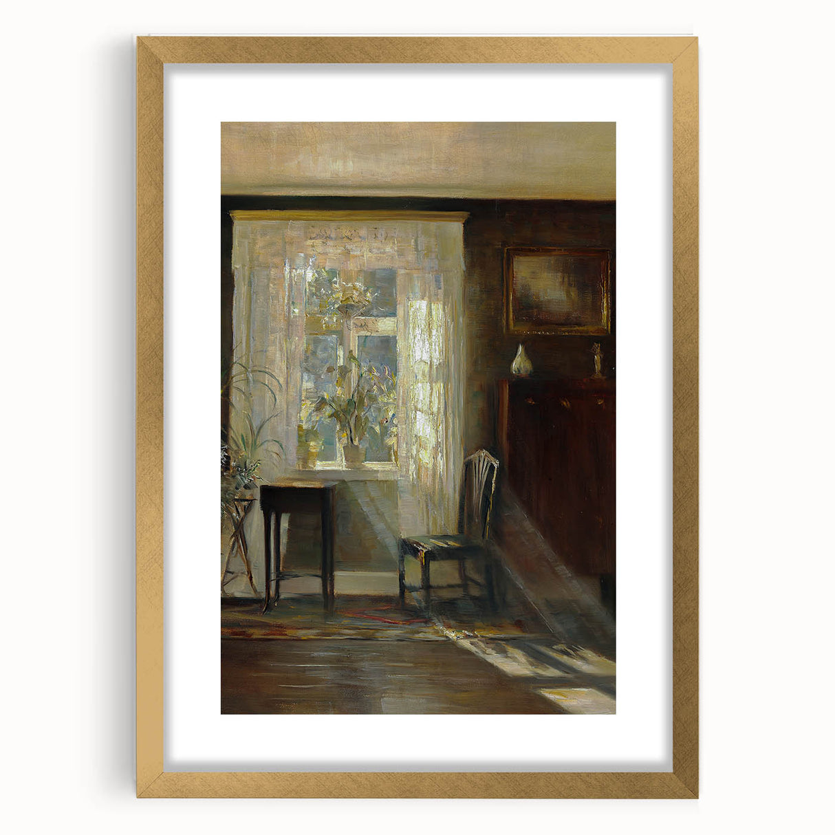 Sunlit Interior Dark Academia Wall Art - Vintage Window and Chair Scene