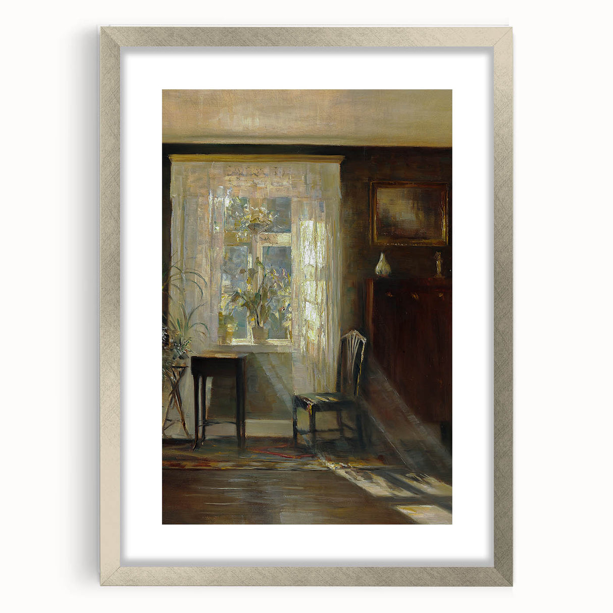 Sunlit Interior Dark Academia Wall Art - Vintage Window and Chair Scene