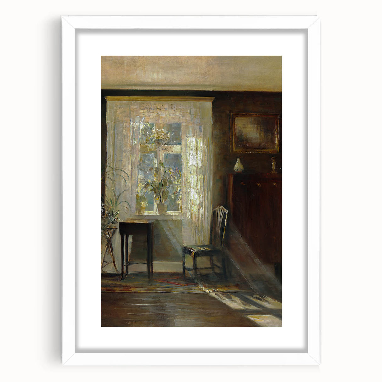Sunlit Interior Dark Academia Wall Art - Vintage Window and Chair Scene