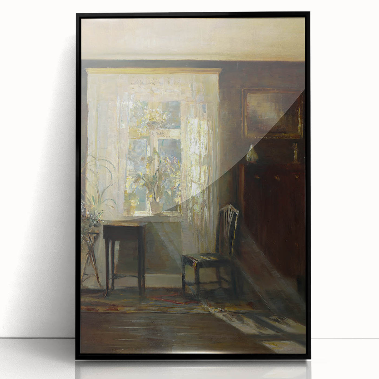 Sunlit Interior Dark Academia Wall Art - Vintage Window and Chair Scene