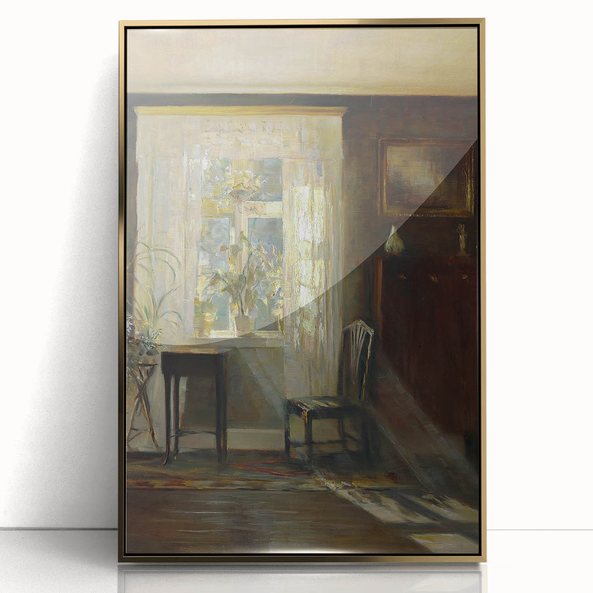 Sunlit Interior Dark Academia Wall Art - Vintage Window and Chair Scene