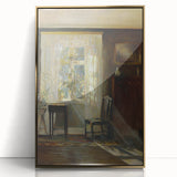 Sunlit Interior Dark Academia Wall Art - Vintage Window and Chair Scene
