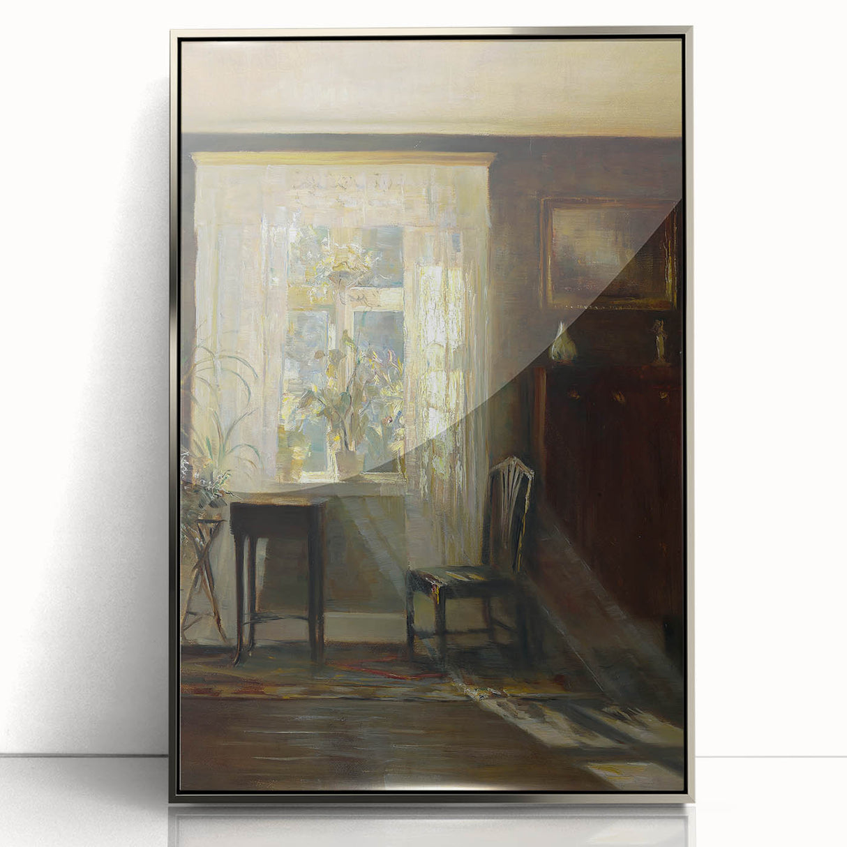 Sunlit Interior Dark Academia Wall Art - Vintage Window and Chair Scene