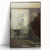 Sunlit Interior Dark Academia Wall Art - Vintage Window and Chair Scene