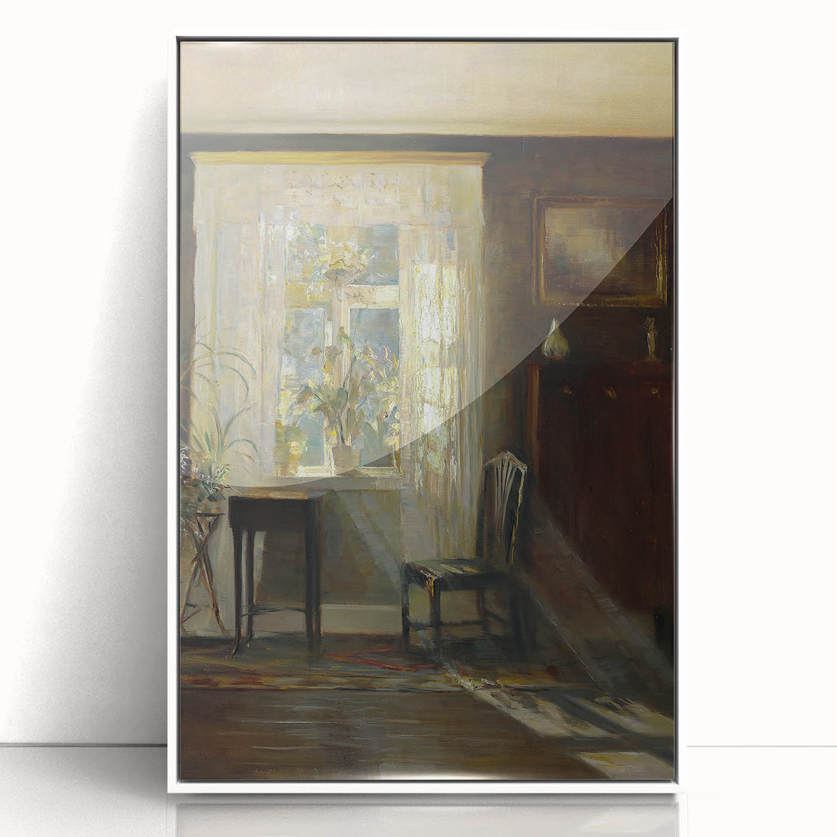 Sunlit Interior Dark Academia Wall Art - Vintage Window and Chair Scene