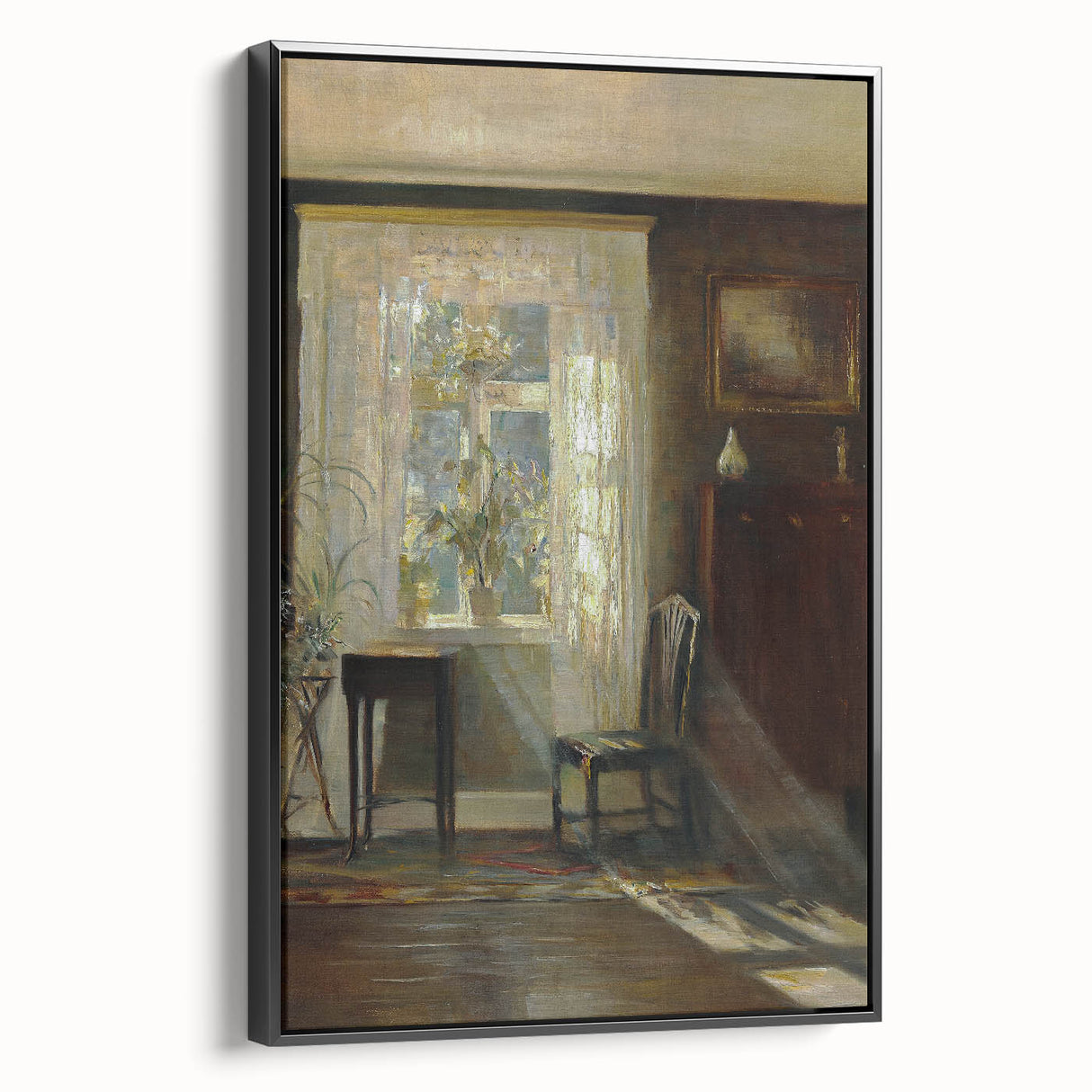 Sunlit Interior Dark Academia Wall Art - Vintage Window and Chair Scene