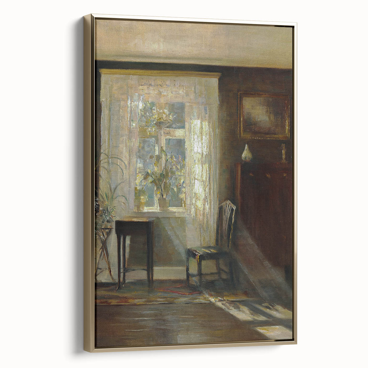 Sunlit Interior Dark Academia Wall Art - Vintage Window and Chair Scene