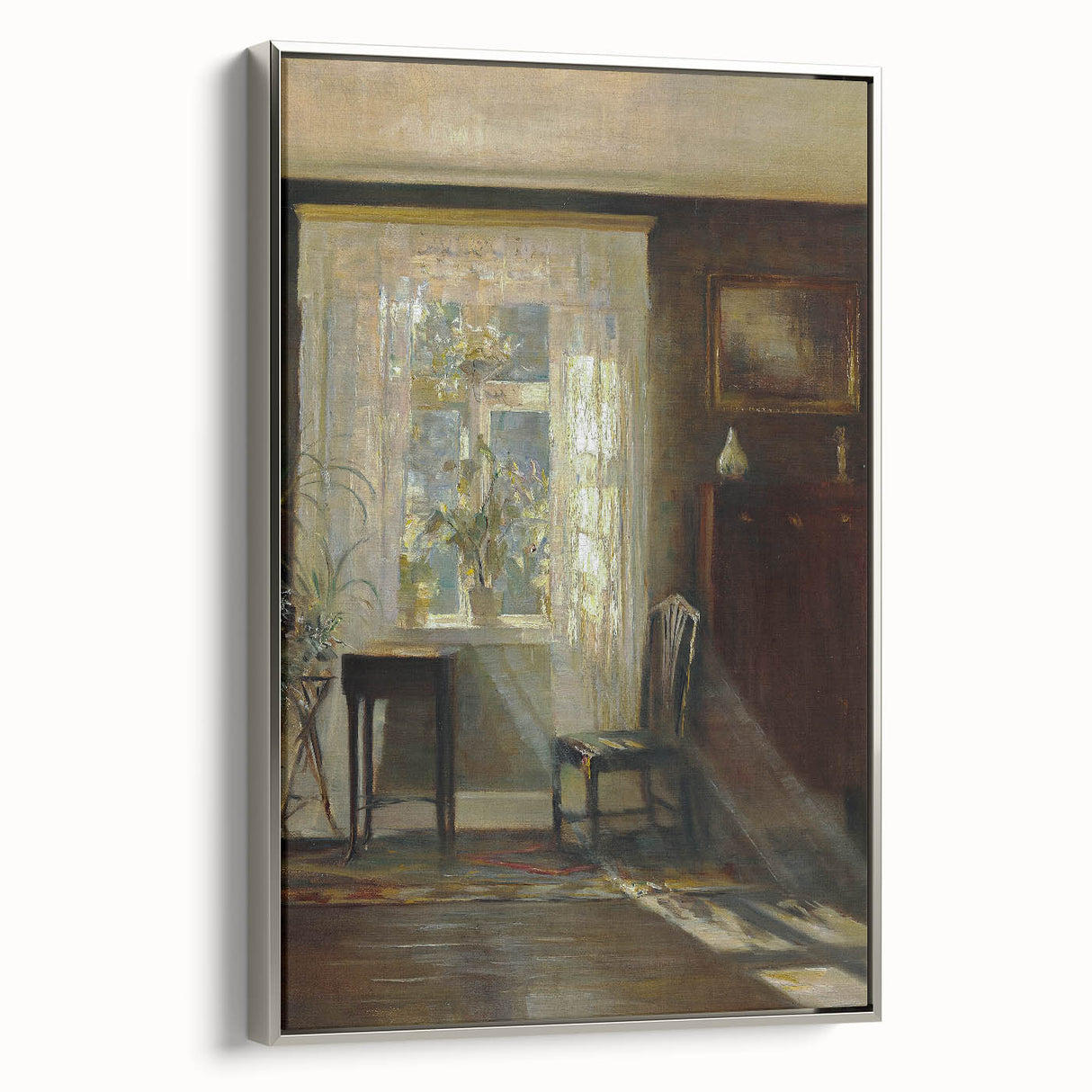 Sunlit Interior Dark Academia Wall Art - Vintage Window and Chair Scene