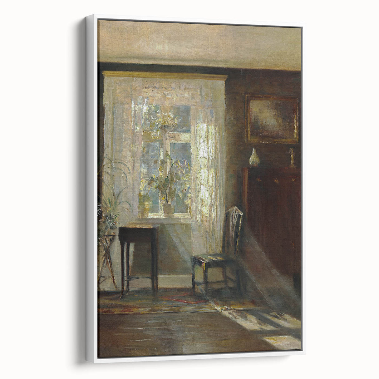 Sunlit Interior Dark Academia Wall Art - Vintage Window and Chair Scene