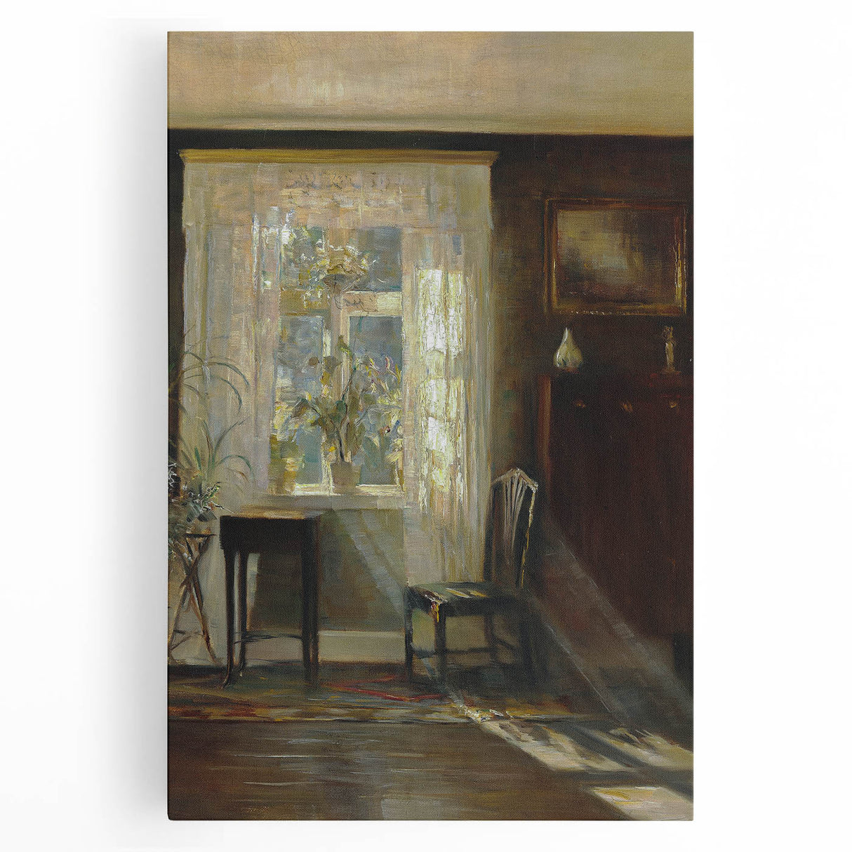 Sunlit Interior Dark Academia Wall Art - Vintage Window and Chair Scene