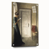 Dark Academia Wall Art - Woman Reading by Doorway for Moody Decor
