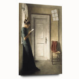 Dark Academia Wall Art - Woman Reading by Doorway for Moody Decor