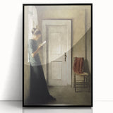 Dark Academia Wall Art - Woman Reading by Doorway for Moody Decor