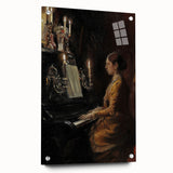 Dark Academia Wall Art - Vintage Gothic Woman Playing Piano by Candlelight