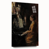 Dark Academia Wall Art - Vintage Gothic Woman Playing Piano by Candlelight