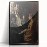 Dark Academia Wall Art - Vintage Gothic Woman Playing Piano by Candlelight