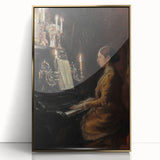 Dark Academia Wall Art - Vintage Gothic Woman Playing Piano by Candlelight