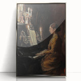 Dark Academia Wall Art - Vintage Gothic Woman Playing Piano by Candlelight