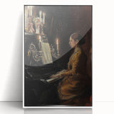 Dark Academia Wall Art - Vintage Gothic Woman Playing Piano by Candlelight