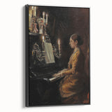 Dark Academia Wall Art - Vintage Gothic Woman Playing Piano by Candlelight