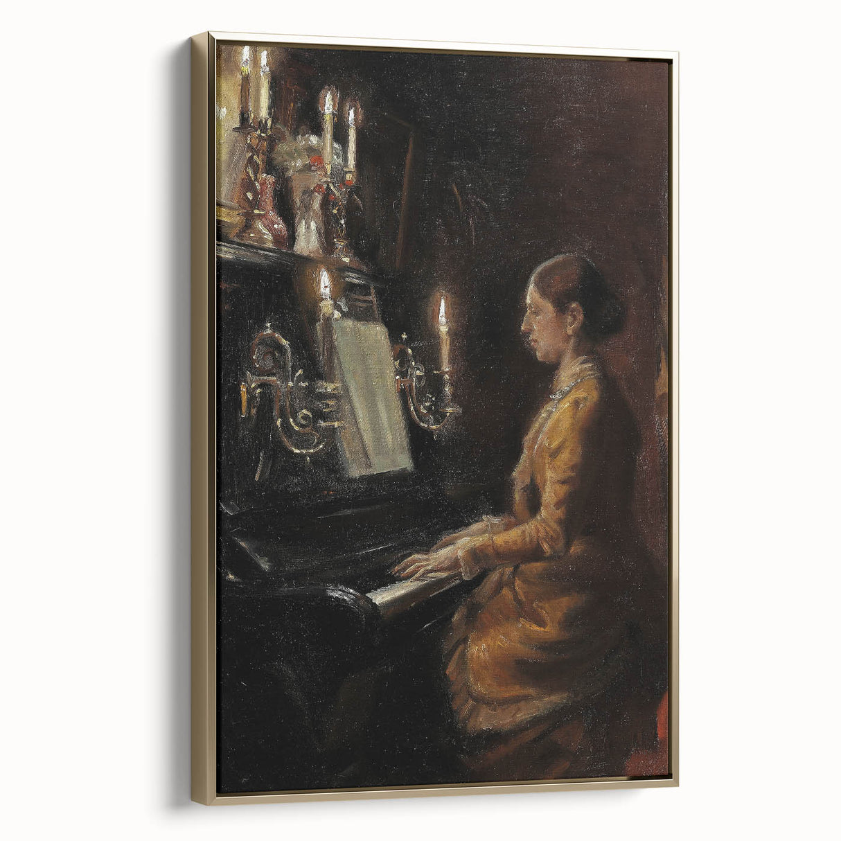 Dark Academia Wall Art - Vintage Gothic Woman Playing Piano by Candlelight