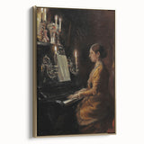 Dark Academia Wall Art - Vintage Gothic Woman Playing Piano by Candlelight
