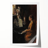Dark Academia Wall Art - Vintage Gothic Woman Playing Piano by Candlelight
