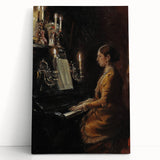 Dark Academia Wall Art - Vintage Gothic Woman Playing Piano by Candlelight