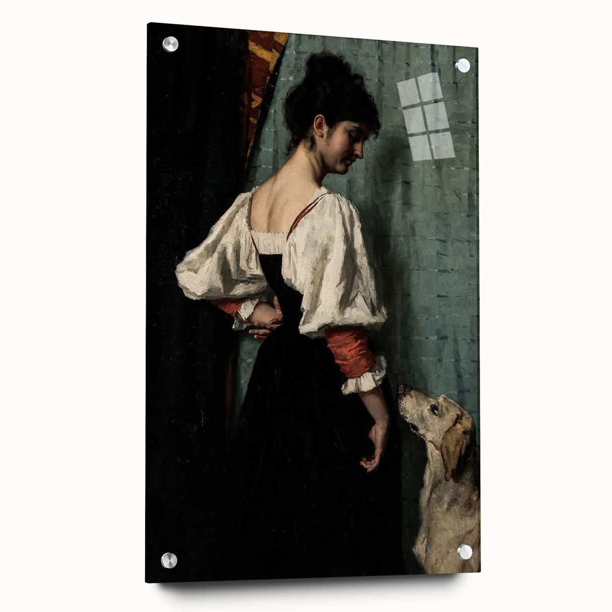 Dark Academia Wall Art - Vintage Gothic Woman and Dog in Thoughtful Pose