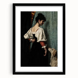 Dark Academia Wall Art - Vintage Gothic Woman and Dog in Thoughtful Pose
