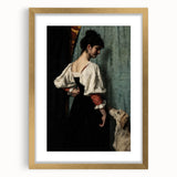 Dark Academia Wall Art - Vintage Gothic Woman and Dog in Thoughtful Pose