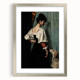Dark Academia Wall Art - Vintage Gothic Woman and Dog in Thoughtful Pose