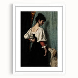 Dark Academia Wall Art - Vintage Gothic Woman and Dog in Thoughtful Pose