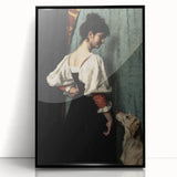 Dark Academia Wall Art - Vintage Gothic Woman and Dog in Thoughtful Pose