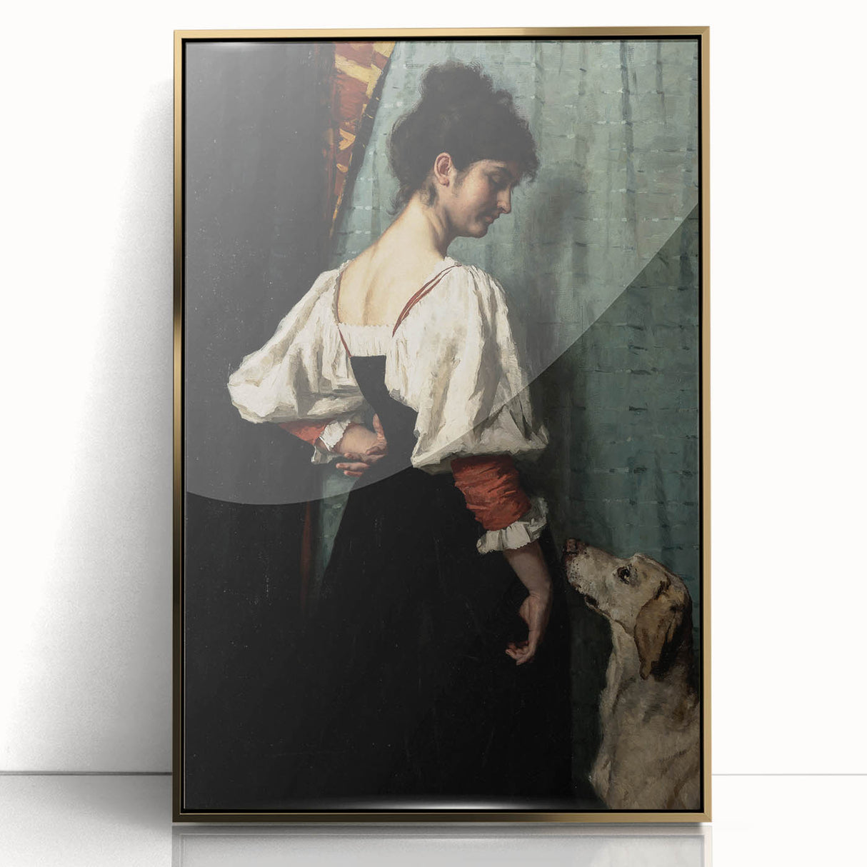 Dark Academia Wall Art - Vintage Gothic Woman and Dog in Thoughtful Pose