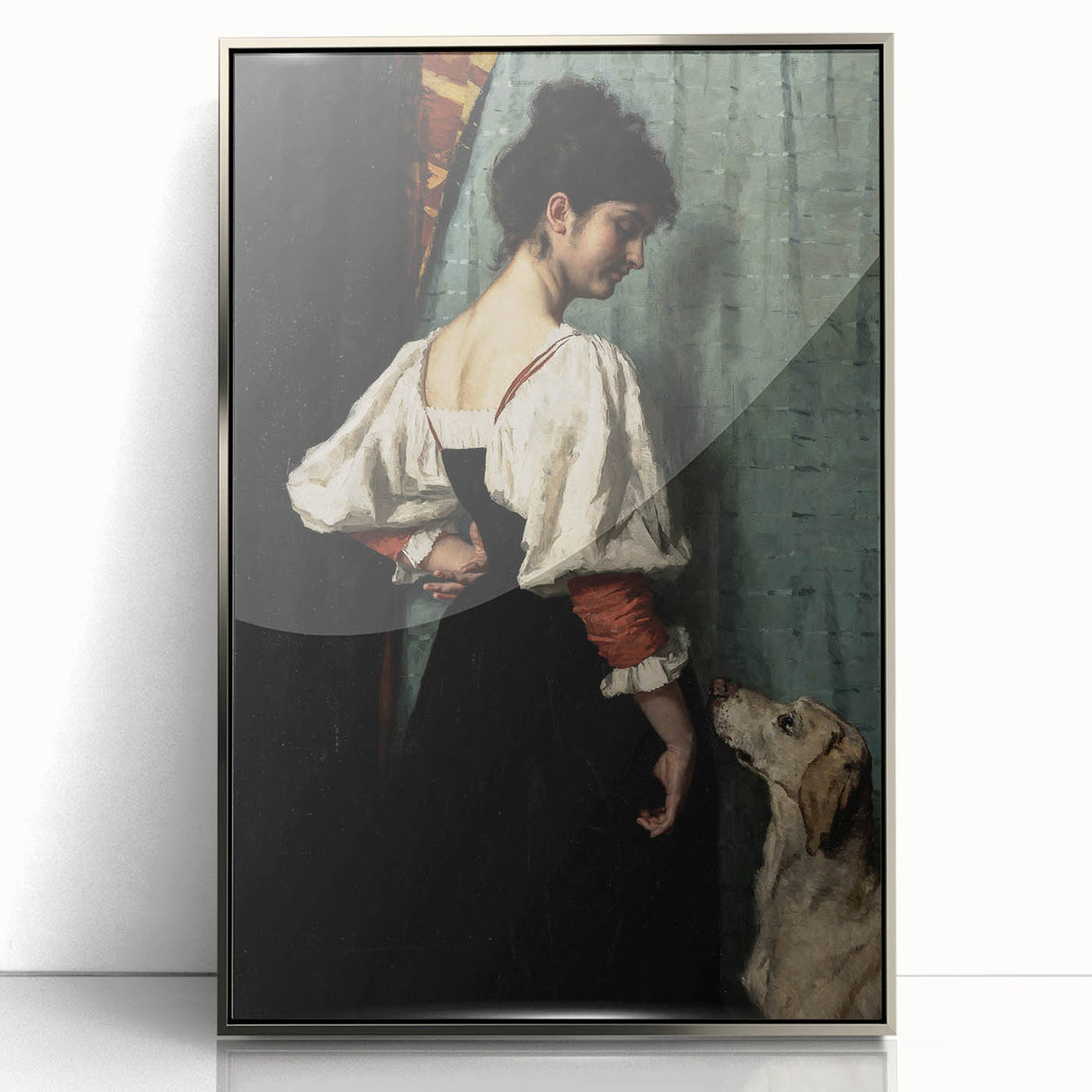 Dark Academia Wall Art - Vintage Gothic Woman and Dog in Thoughtful Pose