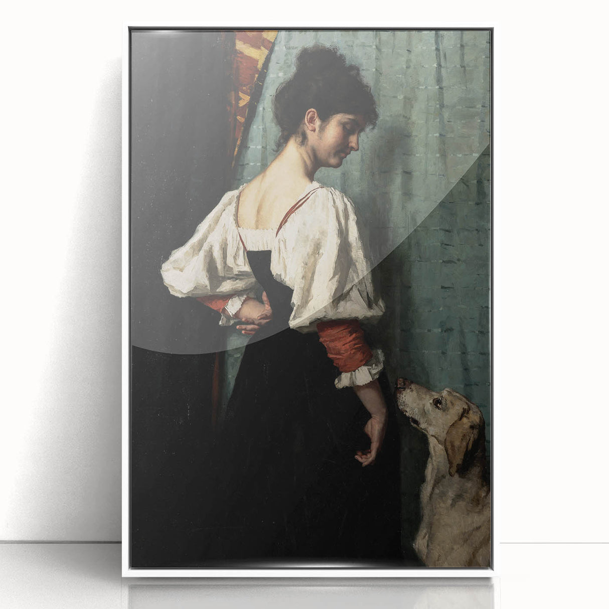 Dark Academia Wall Art - Vintage Gothic Woman and Dog in Thoughtful Pose