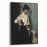 Dark Academia Wall Art - Vintage Gothic Woman and Dog in Thoughtful Pose