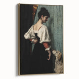 Dark Academia Wall Art - Vintage Gothic Woman and Dog in Thoughtful Pose