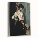 Dark Academia Wall Art - Vintage Gothic Woman and Dog in Thoughtful Pose