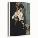 Dark Academia Wall Art - Vintage Gothic Woman and Dog in Thoughtful Pose