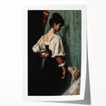 Dark Academia Wall Art - Vintage Gothic Woman and Dog in Thoughtful Pose