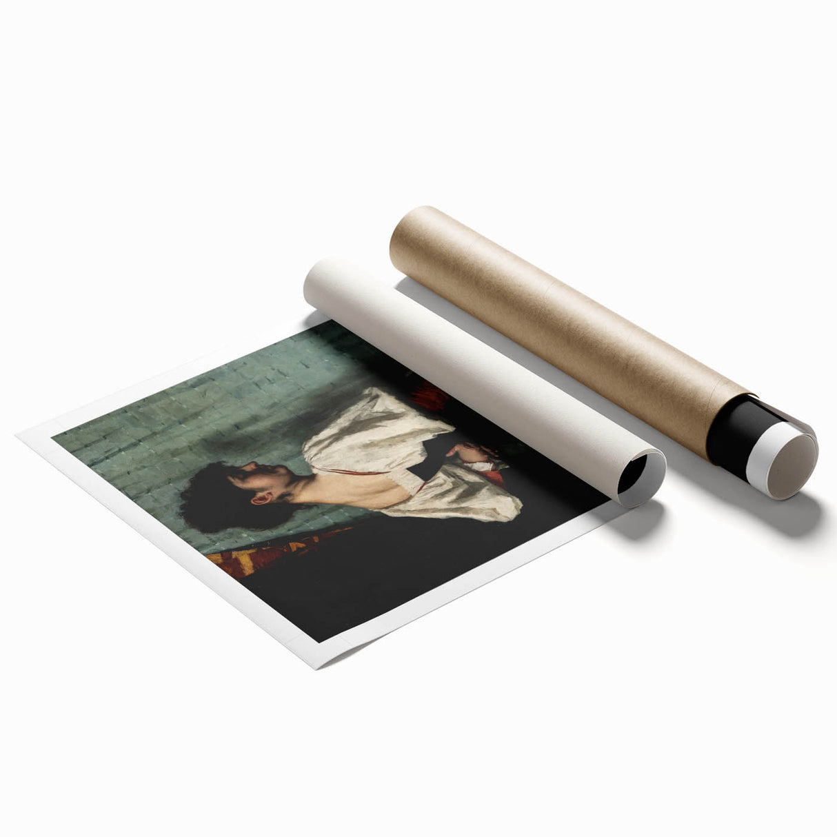 Dark Academia Wall Art - Vintage Gothic Woman and Dog in Thoughtful Pose