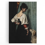 Dark Academia Wall Art - Vintage Gothic Woman and Dog in Thoughtful Pose