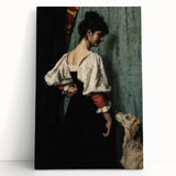 Dark Academia Wall Art - Vintage Gothic Woman and Dog in Thoughtful Pose