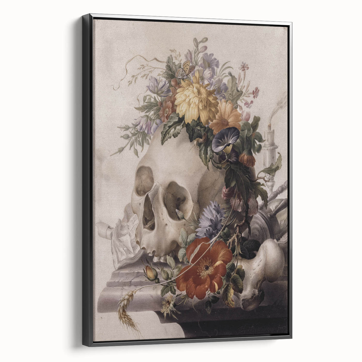 Skull with Floral Crown | Dark Academia Vintage Gothic Wall Art Print