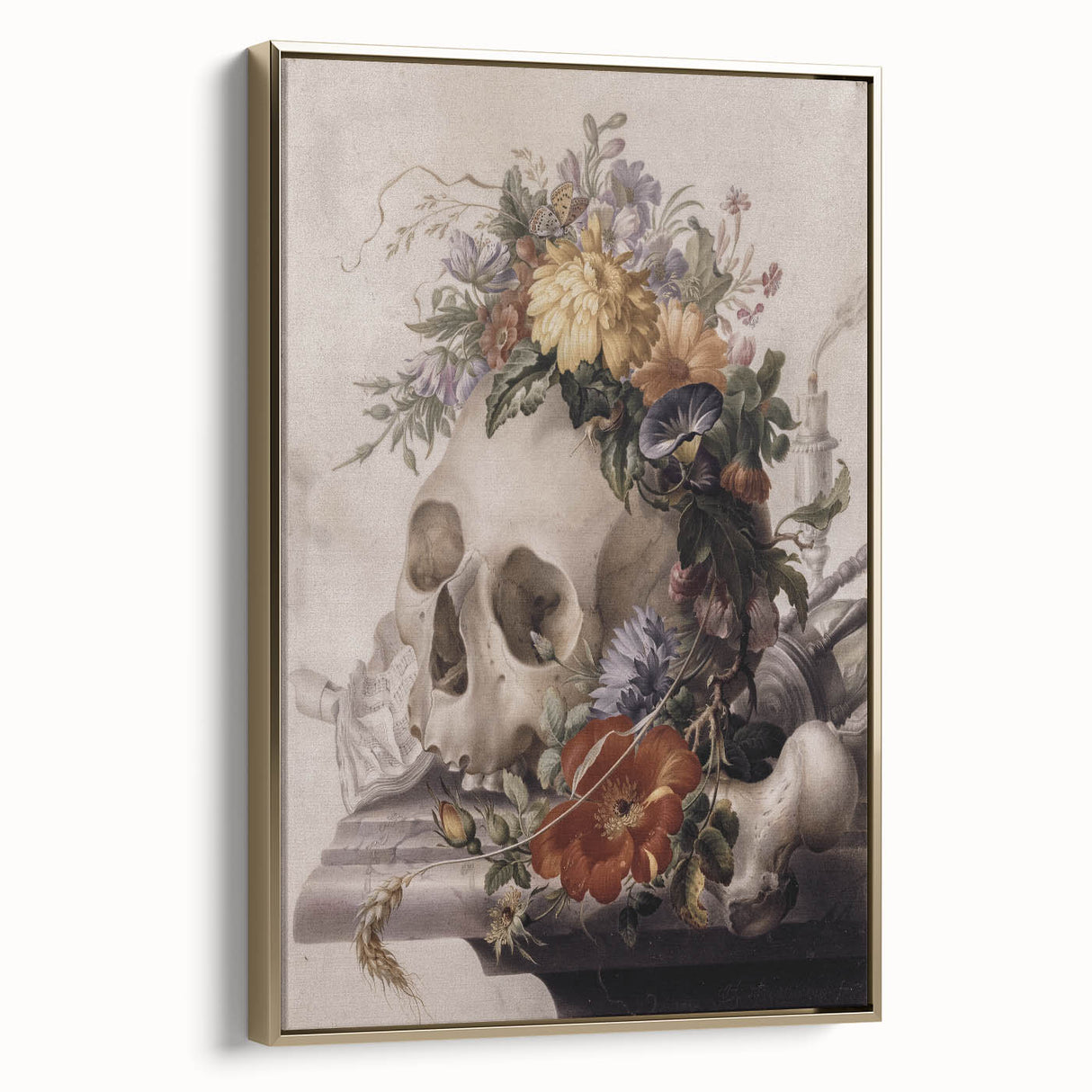 Skull with Floral Crown | Dark Academia Vintage Gothic Wall Art Print