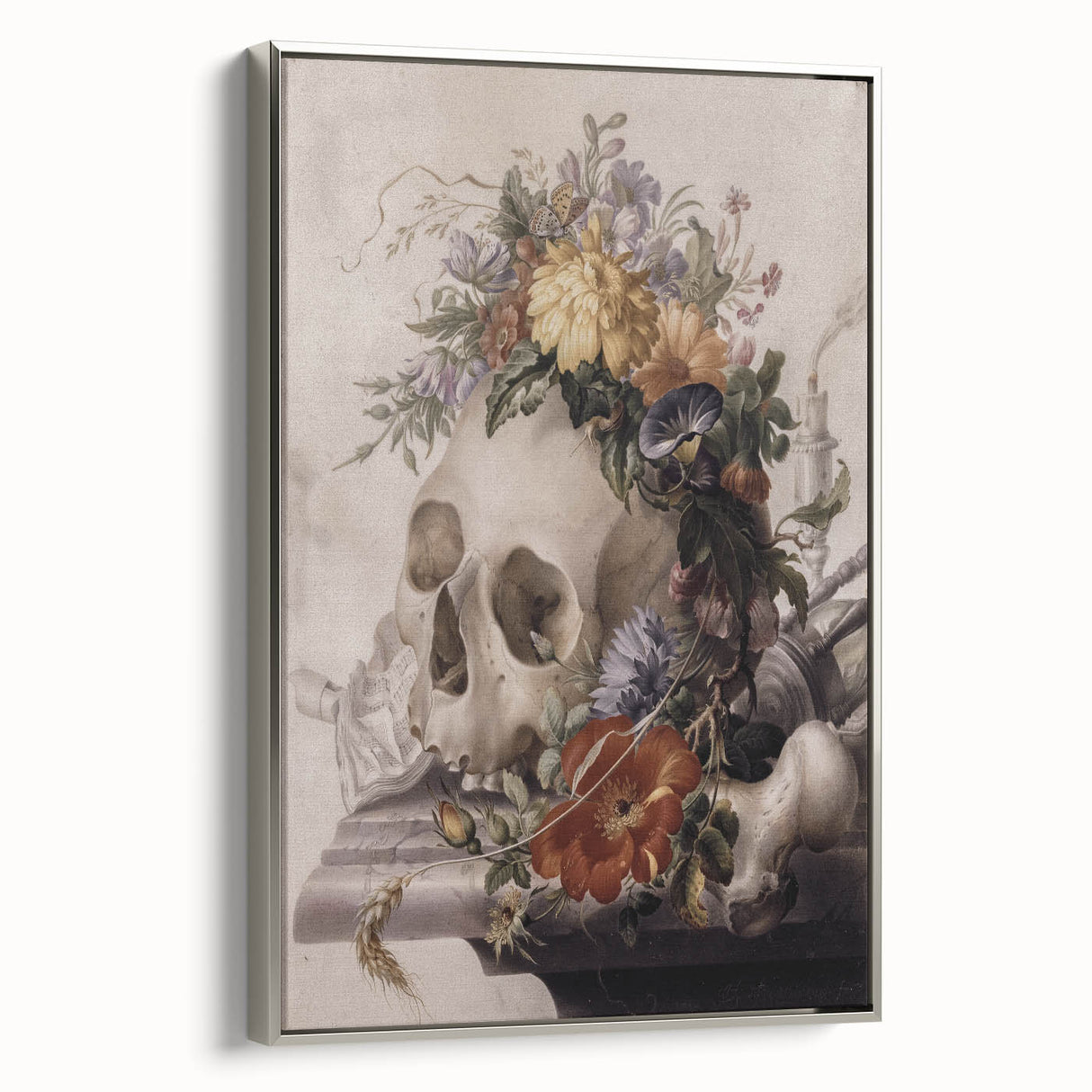 Skull with Floral Crown | Dark Academia Vintage Gothic Wall Art Print