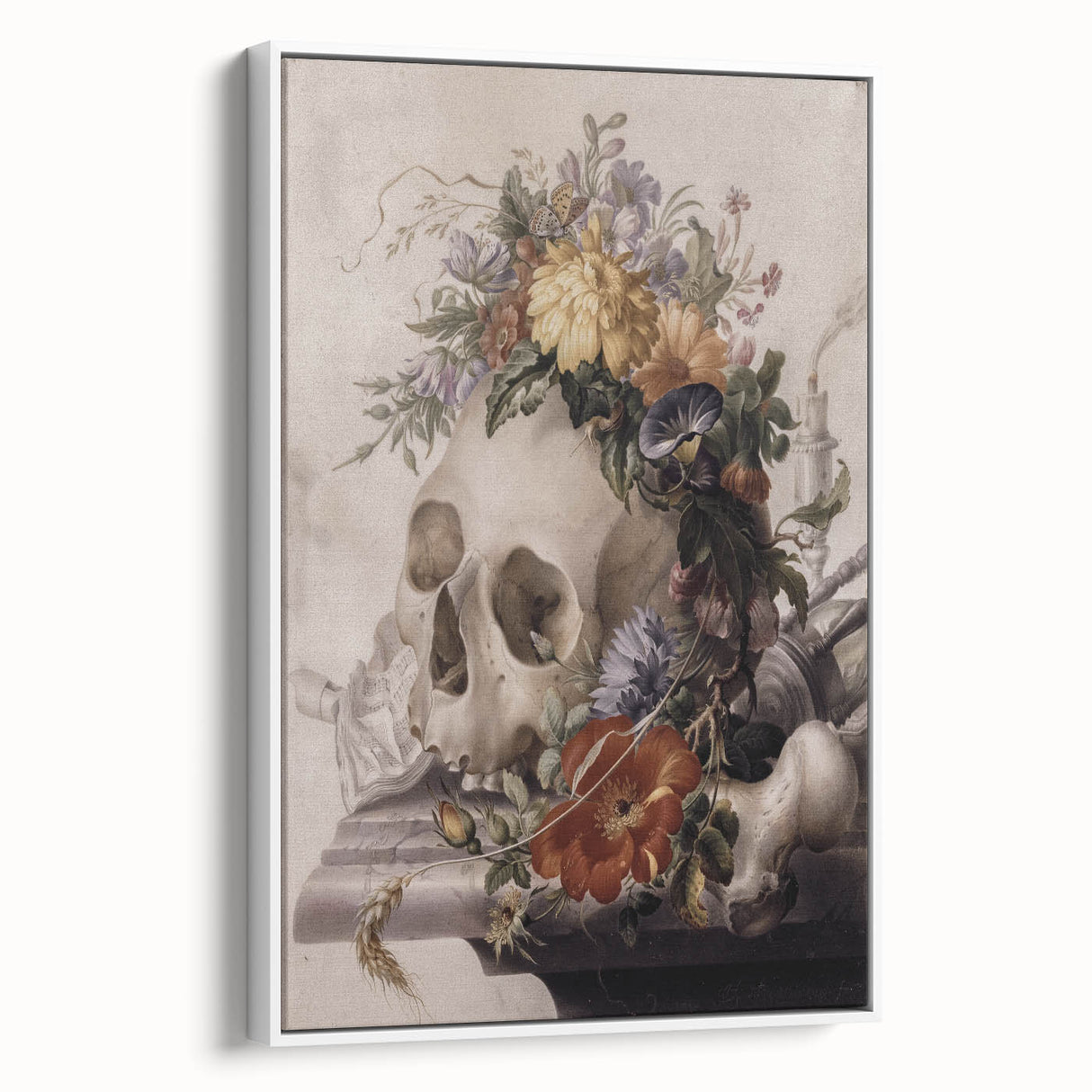 Skull with Floral Crown | Dark Academia Vintage Gothic Wall Art Print